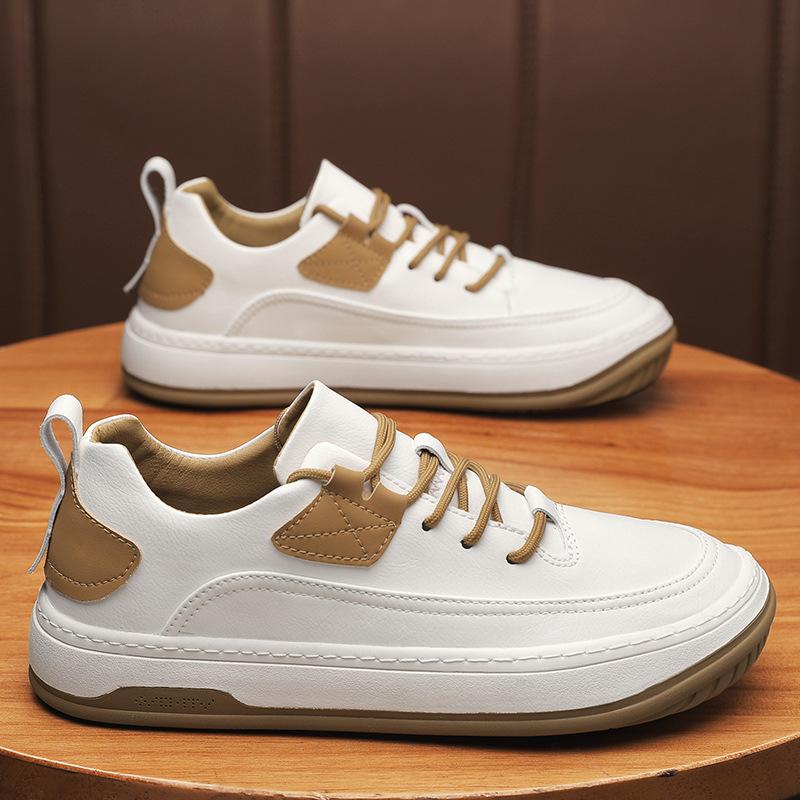 Men's shoes four seasons trend business casual leather shoes platform versatile white shoes retro board shoes