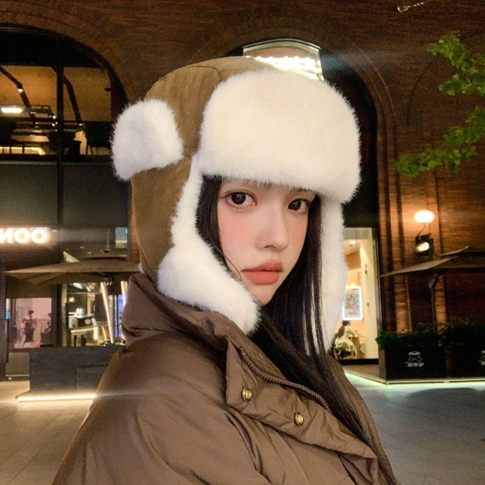 Cold Resistant Winter Pilot Hat Keep Warm Lei Feng Hat Multifunctional Plush Cycling Hat  Men