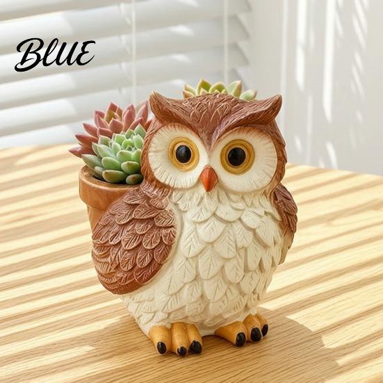 Mini-Schreibtisch-Pflanztopf Cartoon-Pflanztopf Eulen-Behälter Niedlicher Harz-Kleiner Dekorativer Blumentopf für Sukkulenten Innen-Garten
