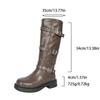 Damen kniehohe Chelsea Boots 2026 Herbstmode mittlere Absätze Plateau-Schuhe Damen hoher Schaft dicke Sohle Retro-Schnalle Botas Mujer