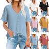 New Women's Ruffled Short Sleeve V-neck Button Down Blouse, Casual Fashion Ladies Tops for European American, Unique Design