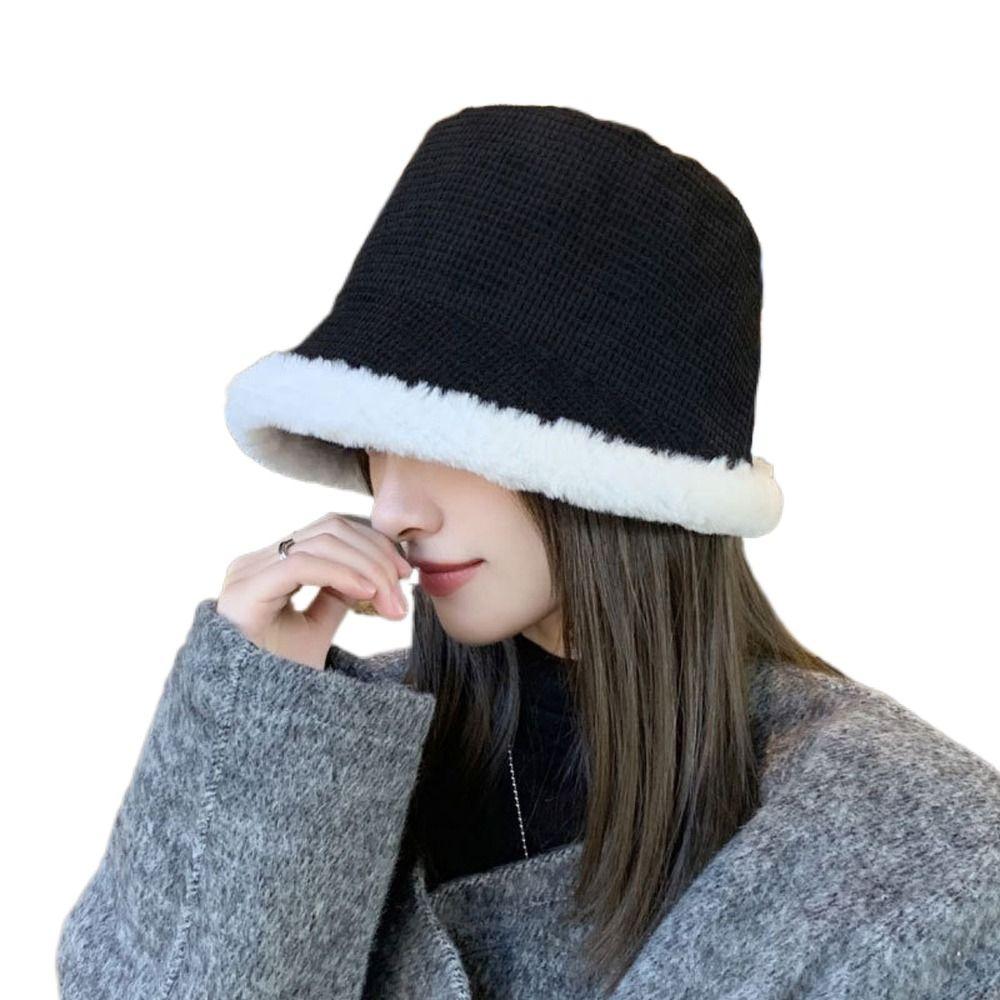Lamb Fleece Cotton Windproof Women's Plush Hat Autumn Cap Korean Style Bucket Hat Fisherman Hat
