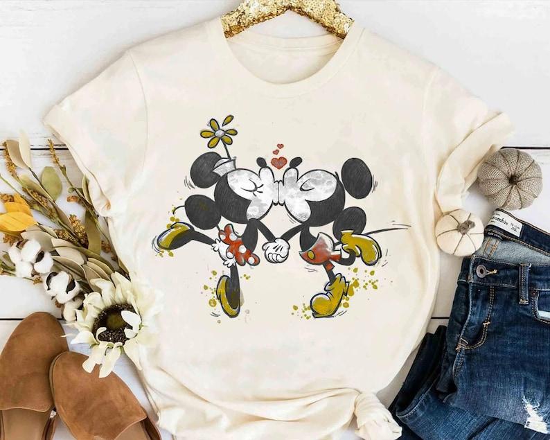 Cute Disney Mickey & Minnie s Runaway Railway Kissing Retro Shirt, Magic Kingdom Unisex T-shirt Family Birthday Gift Adult Kid Toddler Tee 130