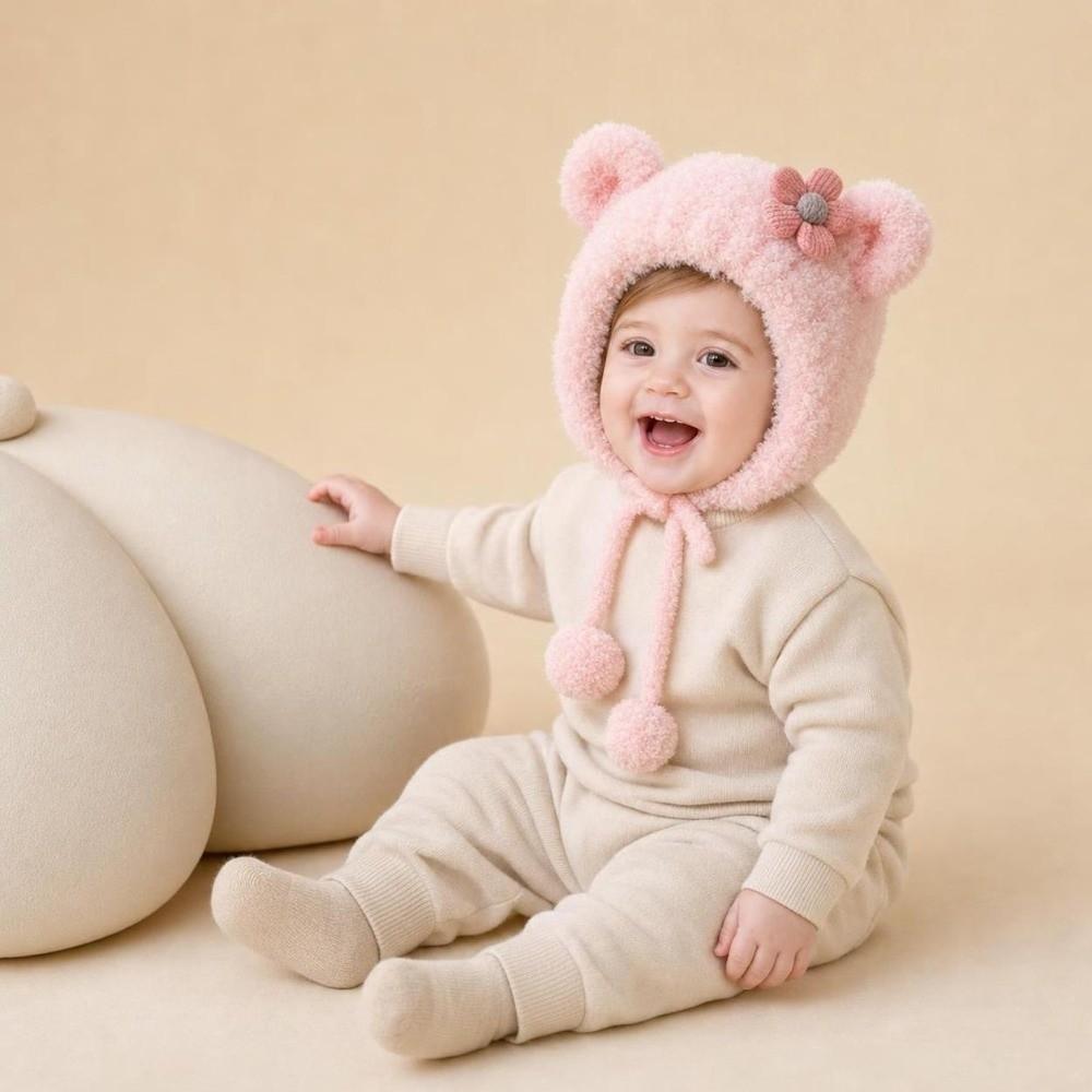 Cartoon Baby Winter Hats Cute Flower Warm Bonnet Fashion Kids Plush Caps Newborn Toddler