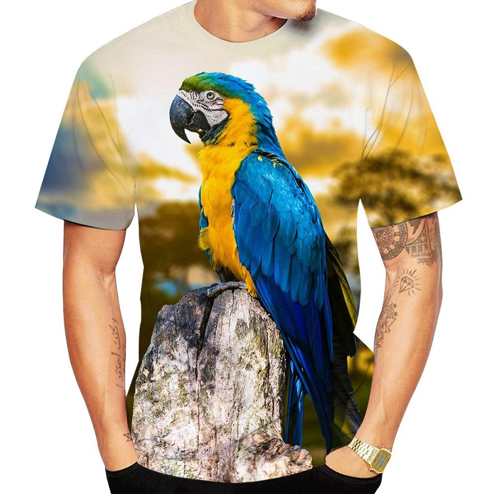 Summer Men's Casual 3D Printed Parrot T-shirt Flower T-shirt T-shirt Printed Cool Top for Men Shirt