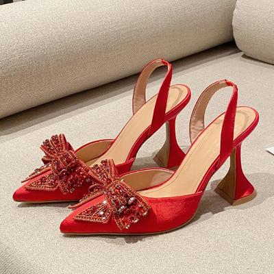 Neues Design Kristall Schleife Damen Pumps Street Style High Heels Spitzschuhe Sexy Hochzeitsparty Sandalen
