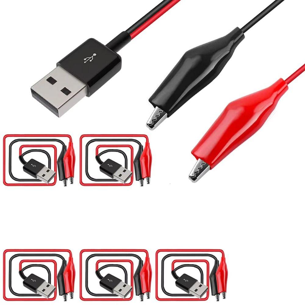 58cm Crocodile Clamps to USB Type-A Black Red Male Connector Cable  Testing Circuit Power Supply