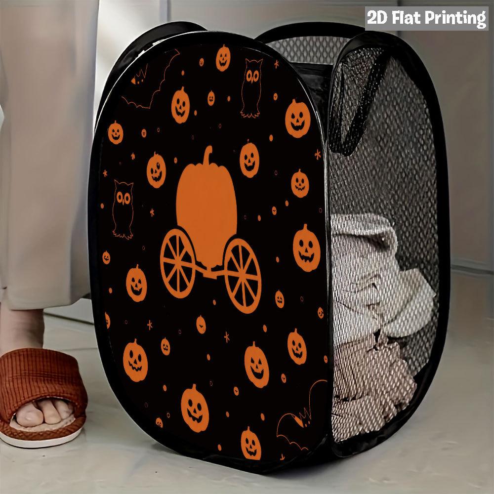 1Pcs Halloween Series 4 Pop-Up Laundry Hamper Expandable Mesh Hamper Basket for Room Bedroom Bathroom Organization Contemporary Storage