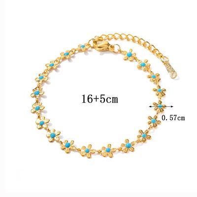 European and American Gold Flower Blue Oil Drop Necklace & 18K Gold-Plated Titanium Bracelet Set