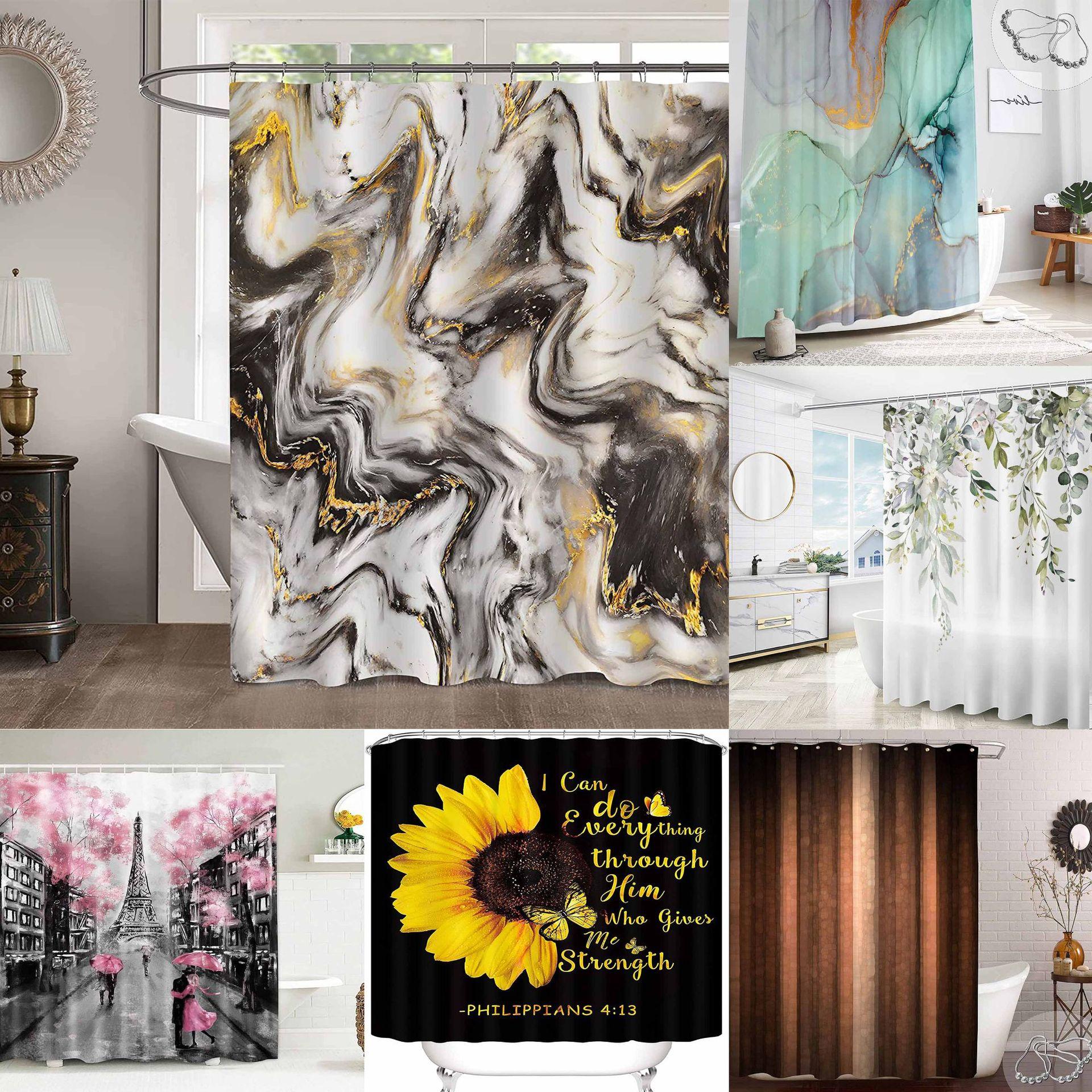 Textile Article Golden 2025 New Luxury Modern Marble Quality Shower Curtain For Bathroom Curtain Waterproof Polyester Home Decor 180X180cm