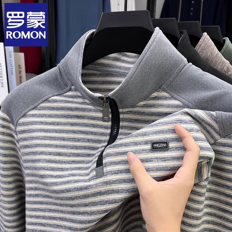 Romon Men s Striped Brushed Fleece Half-Zip Pullover 50/110