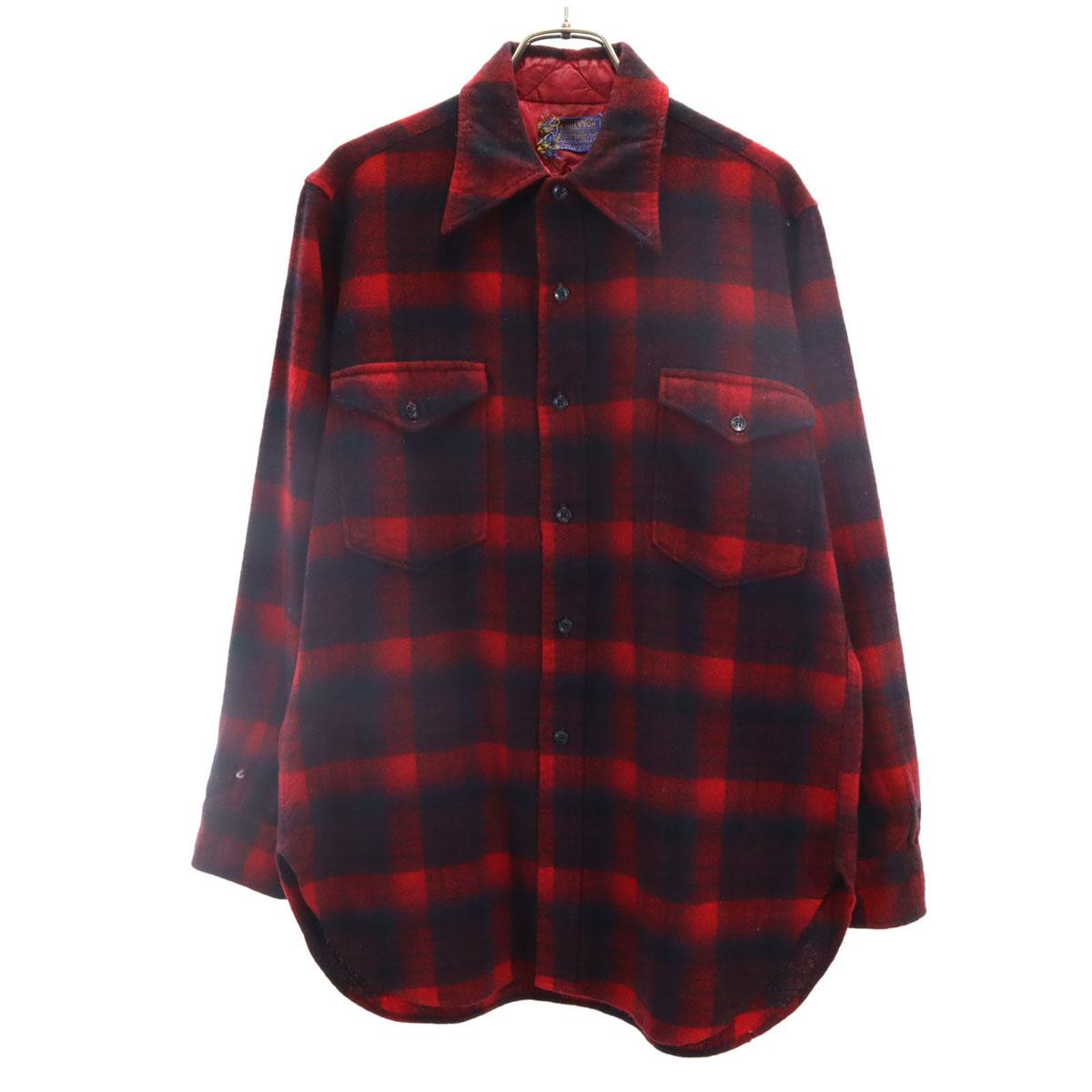 

PENDLETON 70-е годы Сделано в США Шерстяная Винтажная Рубашка в Клетку с Длинным Рукавом 16 Мужская Б/У