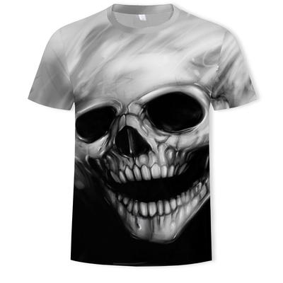 Nova Camiseta Casual Masculina de Manga Curta com Estampa Digital 3D de Caveira