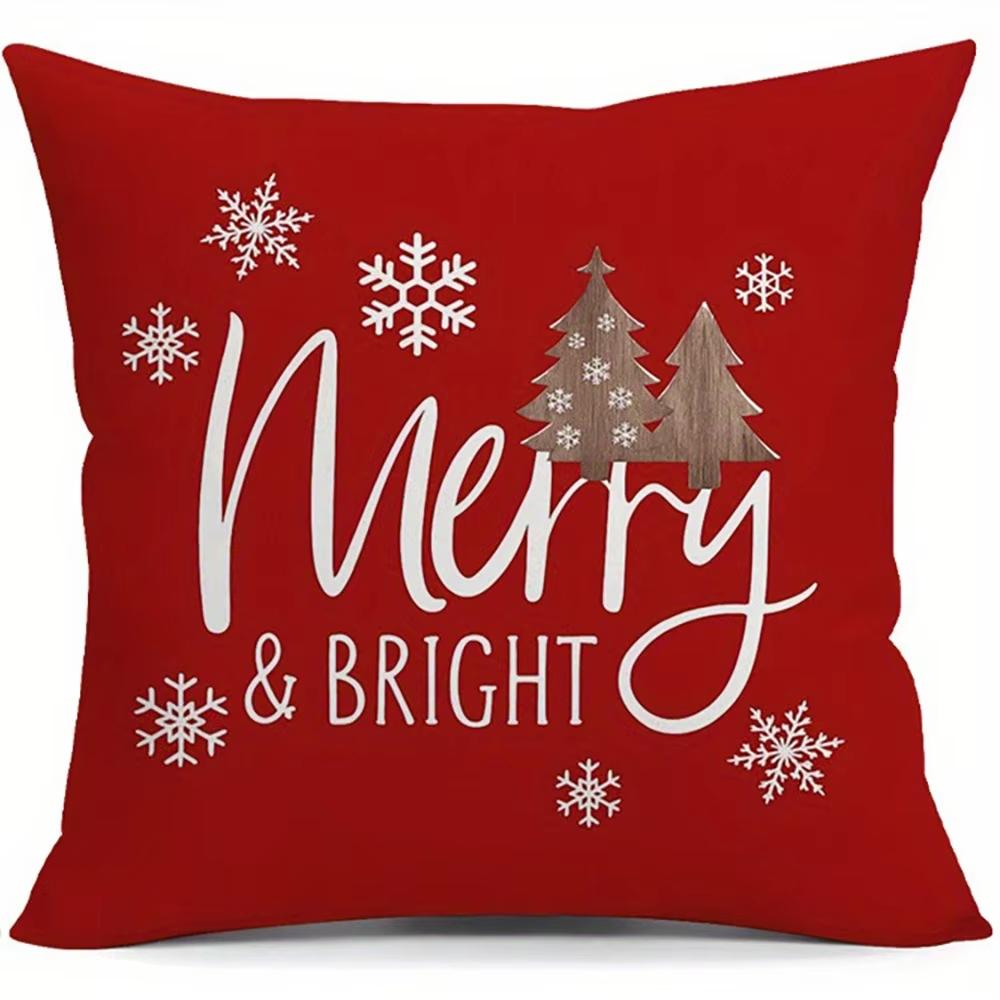 Classic Christmas Festive Elements Versatile Pillow Cover Tree Snow Pattern For Home Party Daily Use