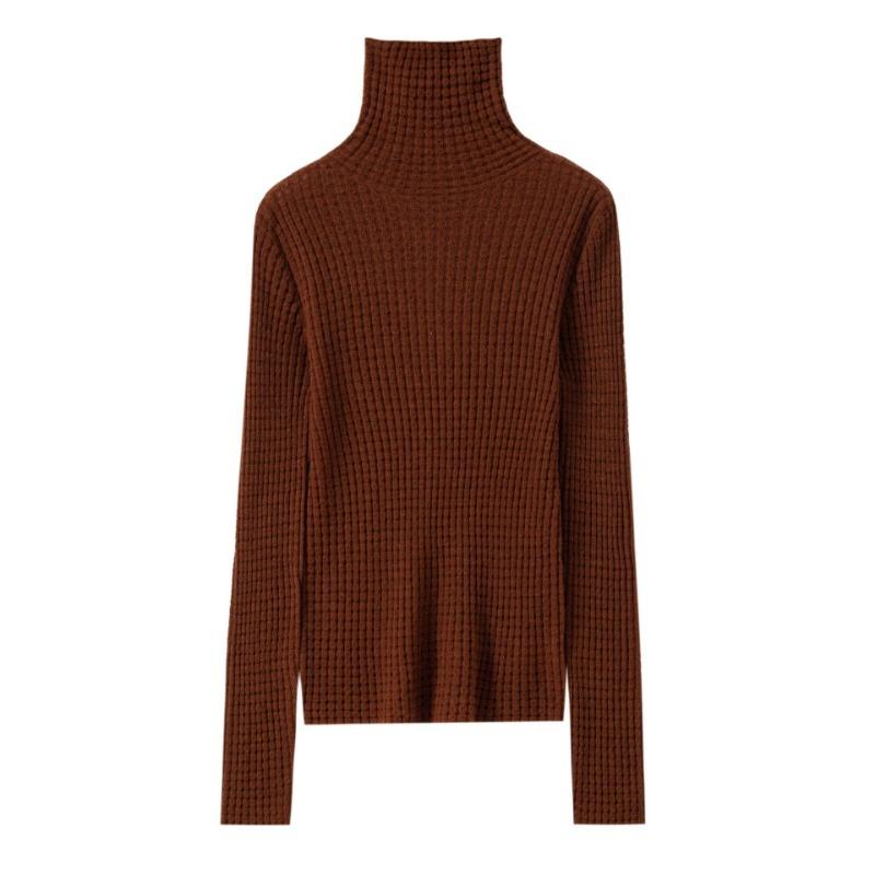 

Lazy wind turtleneck waffle all-wool knitted bottoming shirt slim fit soft waxy candy-colored pullover wool sweater L