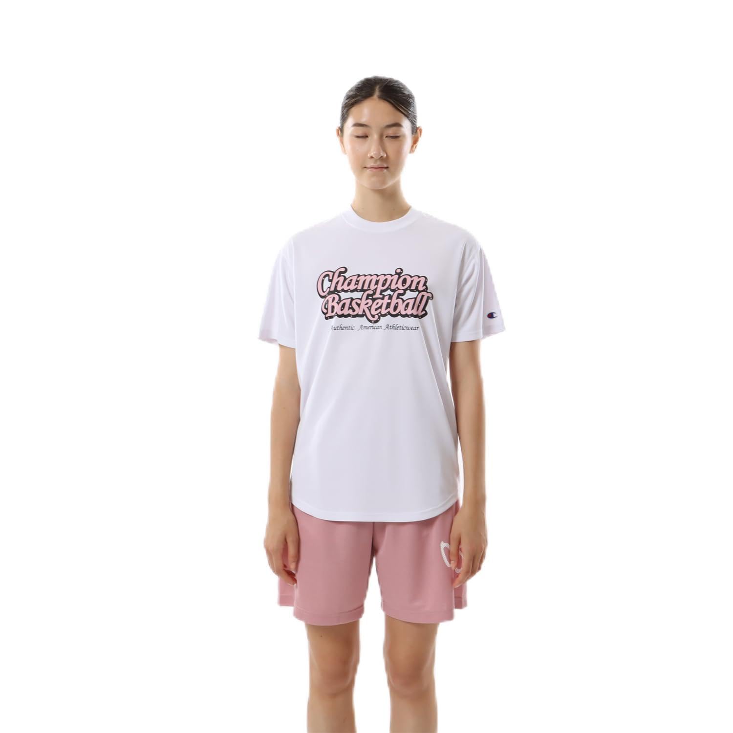

Champion Short Sleeve Basketball Round Odor Quick Graphic Logo Print Women s T-Shirt, White, CW-ZB356, Neck, Antibacterial, Resistant, Drying, белый
