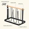 Nordic Style Cup Holder Iron Drying Rack with Wood Handle & Drip Tray Baby Bottle Plastic Dryer Space-Saving Countertop Organizer for Mugs Glasses