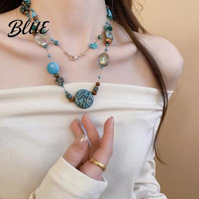 Choker Necklace Vintage Beaded with Colorful Stones Friendly To Stone