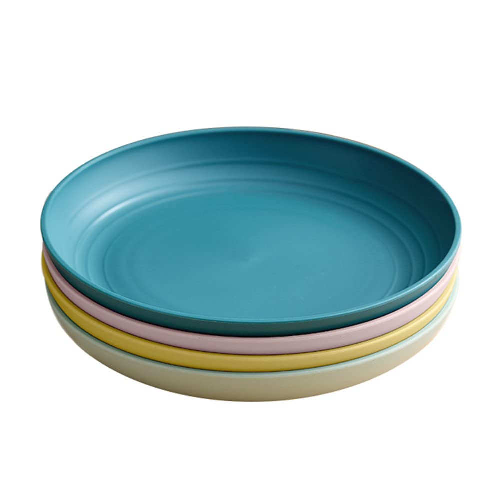 Happylife Plastic Round Microwave and Dishwasher Set of Suitable for and Nordic Design Diameter x 3cm Plates, Safe, 4, Lunch, Cake, Dessert, Salad,