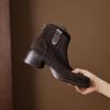 Krazing Pot Cow Suede Nubuck Winter Round Toe Modern Boots Med Heels Zipper Women Ankle Boots