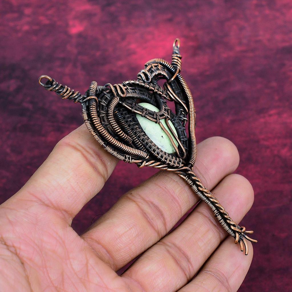 Lemon Chrysoprase Pendant Gemstone Pendant Copper Wire Wrapped Handmade Jewelry