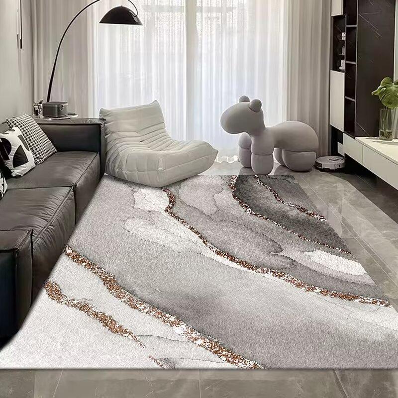 Simple Light Luxury Thickened Crystal Velvet Carpet, Living Room Bedroom Coffee Table Floor Mat, Blue Abstract Ink Carpet