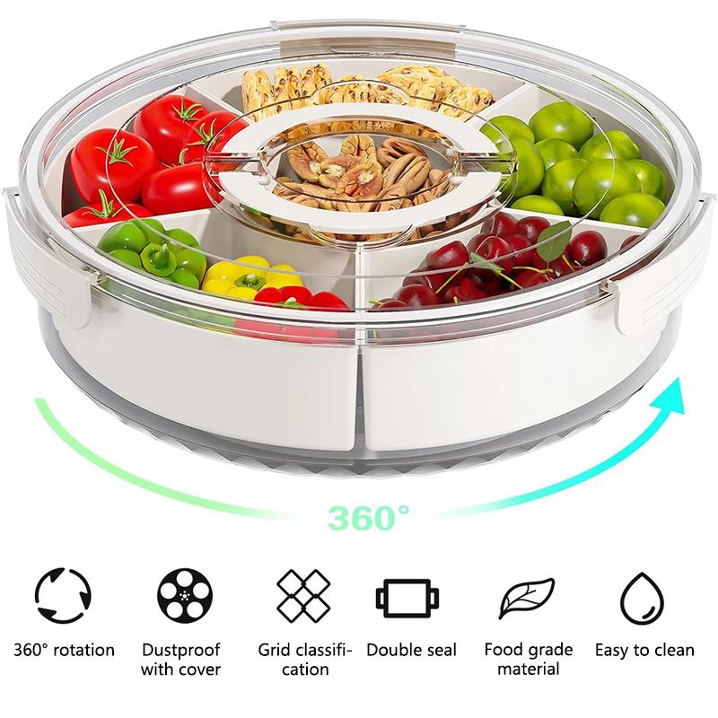 1Pieces With Handle Six Division Rotating Fruit Tray Sealed Moisture-proof Dry Fruit Tray Outdoor Tableware
