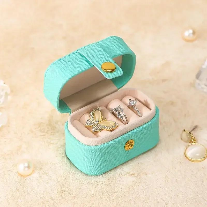 Mini Ring Box Solid Color Simple Portable Earnail Jewelry Storage PU Leather Waterproof Luxury Jewelrys Storage Treasure Boxes
