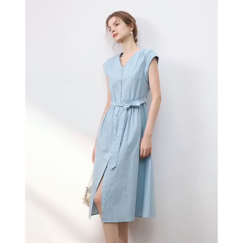 

Demana Linen Blend Cap Sleeve V-Neck A-Line Dress XL