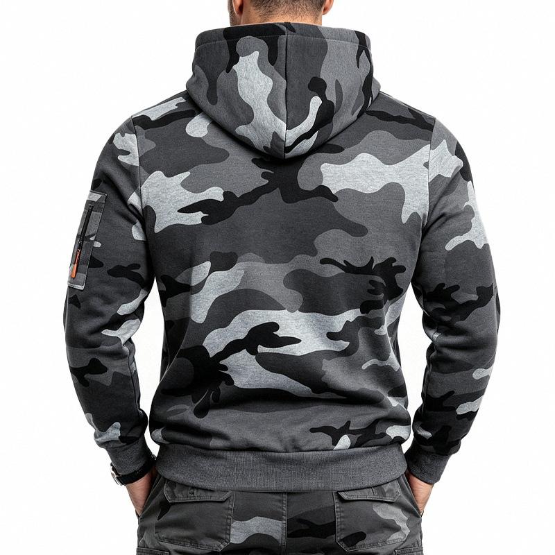 Men S Outdoor Casual Camo Fleece Half Zip Hooded Long Sleeve Sweatshirt