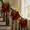 Velvet Ribbon for Christmas Wreaths Bow, Burgundy Red Hanging Bow Ornament with Versatile Garland Decorations Berries Pine Cones Holiday Tree
