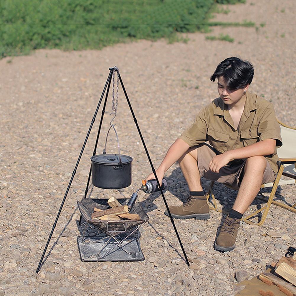 Triangle Support Aluminum Alloy Outdoor Cooking Tripod Stainless Steel Chain Cooking Pot Frame Tool Picnic Cooking Equipment