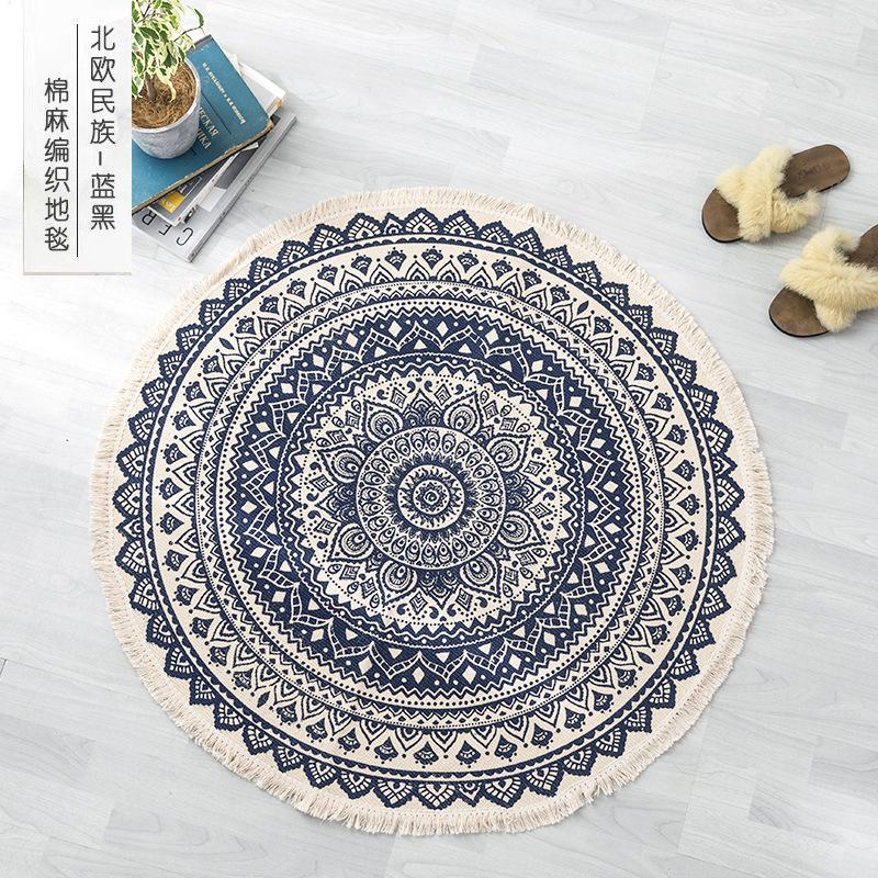 Nordic Cotton and Linen Floor Mat Ethnic Style Round Carpet Doormat Foot Mat Entry Bedroom Non-slip Mat Bohemian