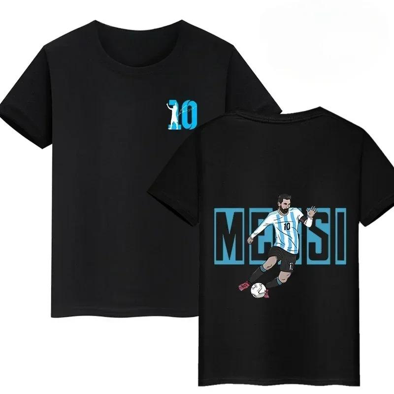 Lionel Messi #10 Double-Sided Print T-Shirt, Unisex Soccer Fan Streetwear Tee, 100% Cotton Casual Football Top