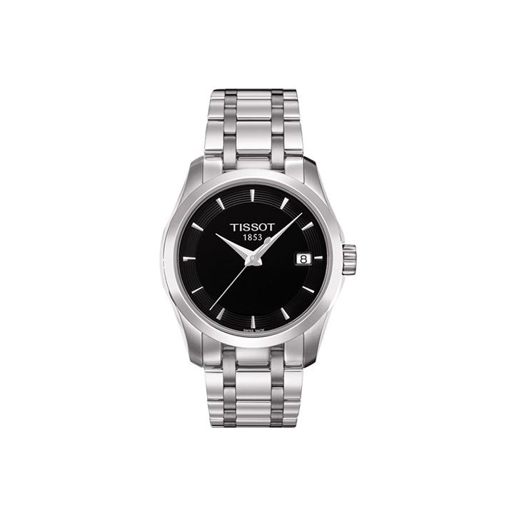Tissot Kutu Series Quartz Movement Simple Retro 100m Waterproof Watch 32mm Black Dial Stainless Steel Case Stainless Steel Bracelet T035.210.11.051.00 Black Dial