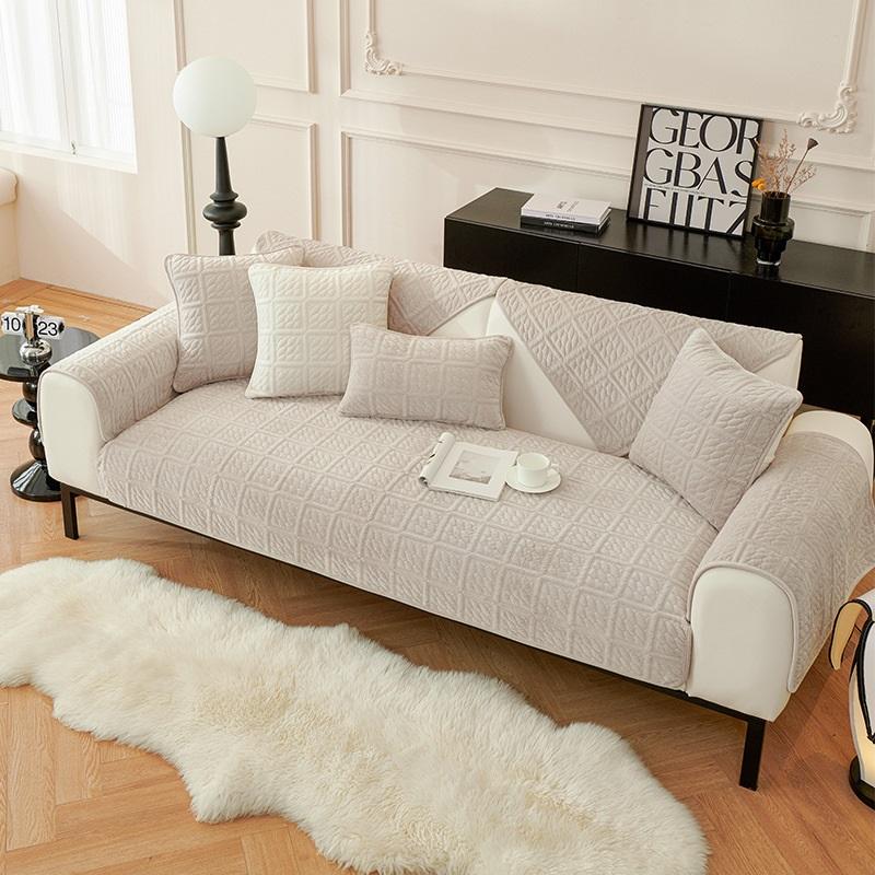 Plush Sofa Cover Thick Fleece Couch Cushion Winter Non-Slip Fabric Sofa Mat Slipcover Simple Design