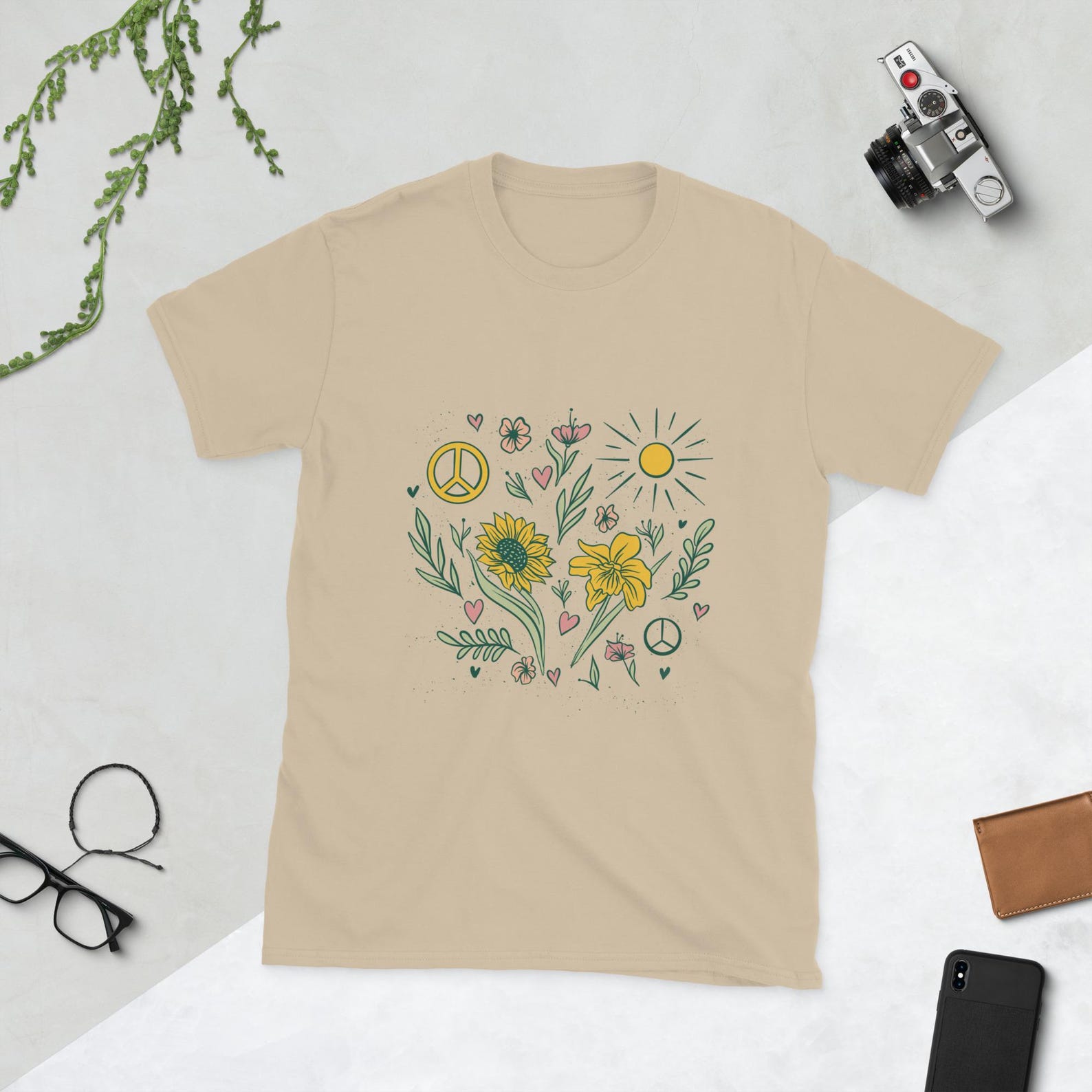 Nature’s Harmony Floral and Peaceful T-Shirt | Sun Flowers and Peace Unisex Shirt S