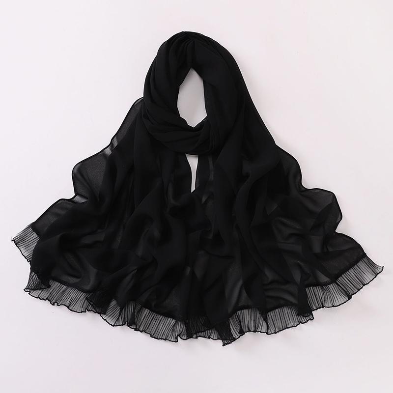 Fashion Muslim Modal Hijab Chiffon Shawls for Women Plain Soft Hijab Scarf Big Lace Trim Headscarf Islamic Turban Headband