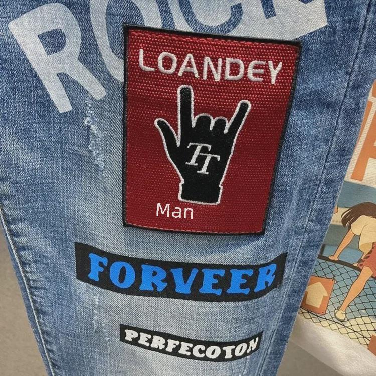 Blugi elastici slim fit pentru bărbați, stil coreean, cu imprimeuri personalizate de toamnă