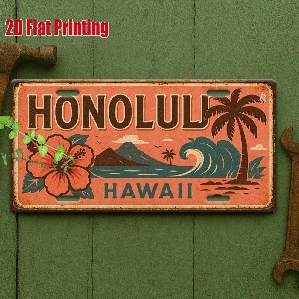 Honolulu Hawaii Strand Vintage Metallschild 11,8x5,9 Zoll Retro Blechwandkunst für Bar Heimdekoration