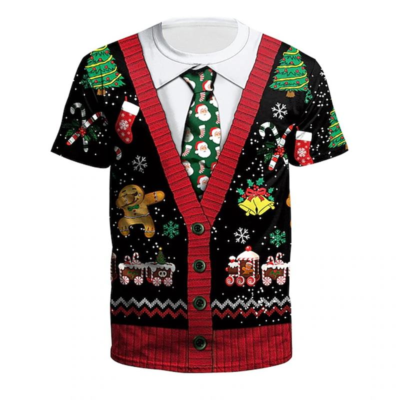 Christmas Men's T Shirt 3d Print Fake Suit Costume Casual Tee Fashion Crew Neck Short Sleeve Party Cosplay T-shirts Male Clothes
