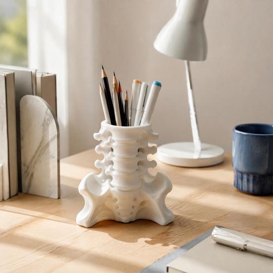 Realistic Pelvis Base Simulated Spine Pen Holder, Creative Skeleton Desktop Organizer, Durable Anatomical Desk Decor PLA 3D Printed Anatomy