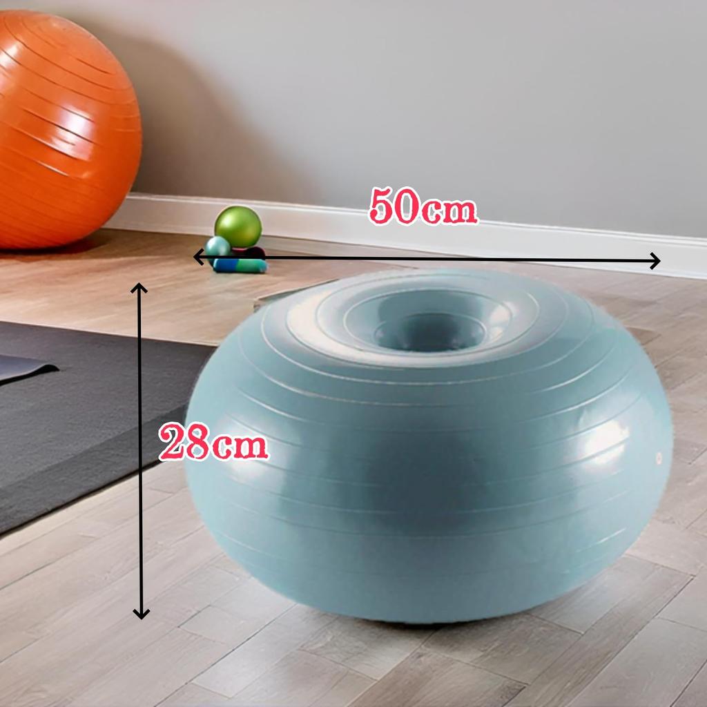 Ongwan Balance Ball, Donut Shape, Yoga Ball, Core Training, Balance Training, Inflatable, Pump Included, 50cm (Blue)