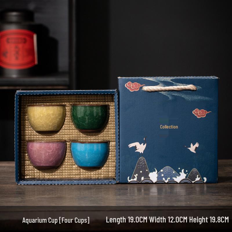 Ceramic Ice Flower Glaze Tea Cup Set: Water-Resistant, Large Thumb Ring, Four Seasons Gift Box.