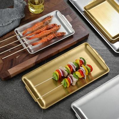 Farfurii dreptunghiulare din oțel inoxidabil 304, tavă de servire aurie, desert, tort, gustări, feluri de mâncare, grătar, sushi, desert, farfurii de bucătărie