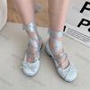Moda Mulheres Fofos Ballet Sapatos Solteiros Lolita Bico Redondo Sapatos Mary Jane Moda Senhoras Salto Alto Tira Cruzada Bombas Elegantes Sapatos de Vestido