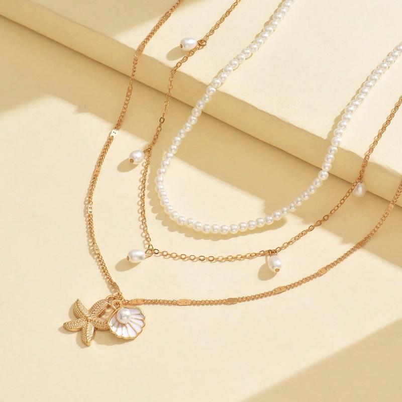 Simple Braided Bead Chain Necklaces, Gold Tone, Layered Pendant Necklace Set for Women Daily and Party Wear