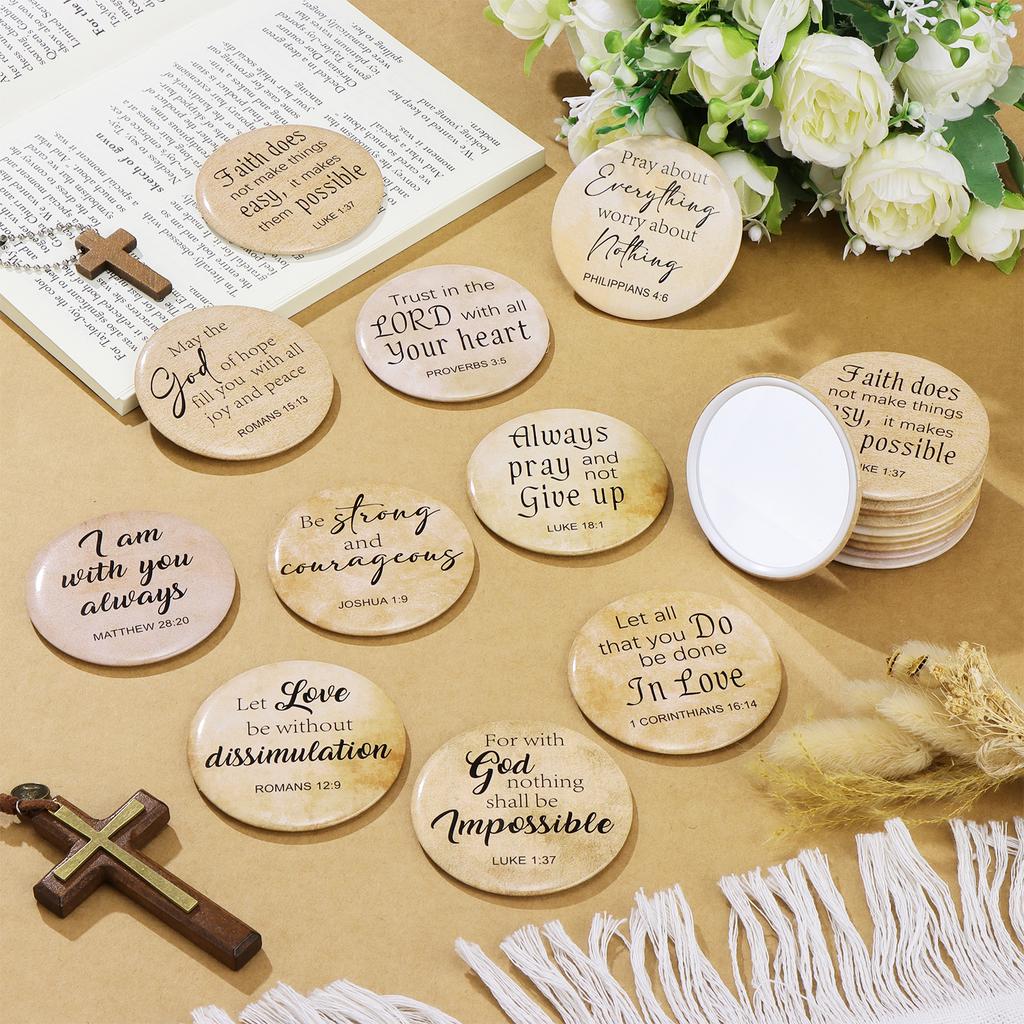 30 Pcs Christian Compact Mirrors For Women Retro Inspirational Bible Verse Compact Mirror Bulk Mini Religious Makeup Mirror Appr