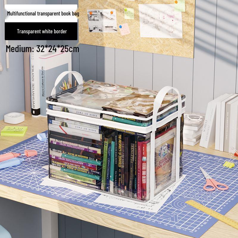 Foldable Transparent Book Storage Box - Dustproof, Large Capacity, Thickened Bookshelf Organizer
