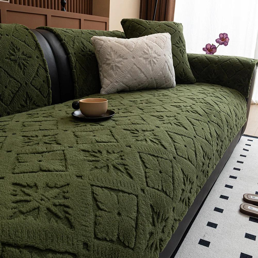 Soft Cotton Velvet And Non-Slip Thickening Sofa Cover Cushion Plush For Living Room Sofa Cover Universal Solid Color Towel Seat